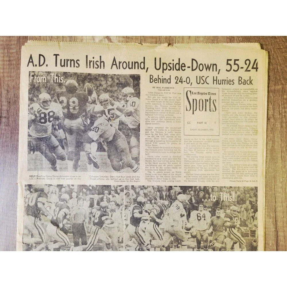 1974 Dec 1: LA Times Anthony Davis & USC 55-24 Rout of Irish! College Football